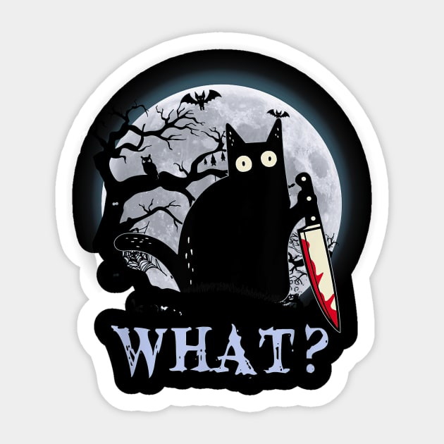 Cat What? Murderous Black Cat With Knife Halloween Costume Sticker by cobiepacior